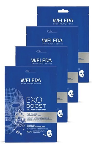Weleda 4x Exo Boost Collagen Tuchmaske Blauer Enzian